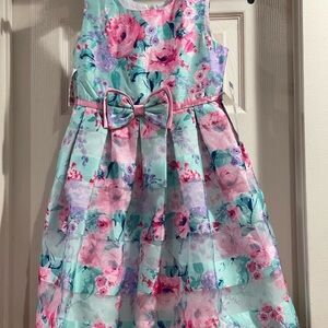 Jona Michelle Pink and Blue Floral Dress with Bow